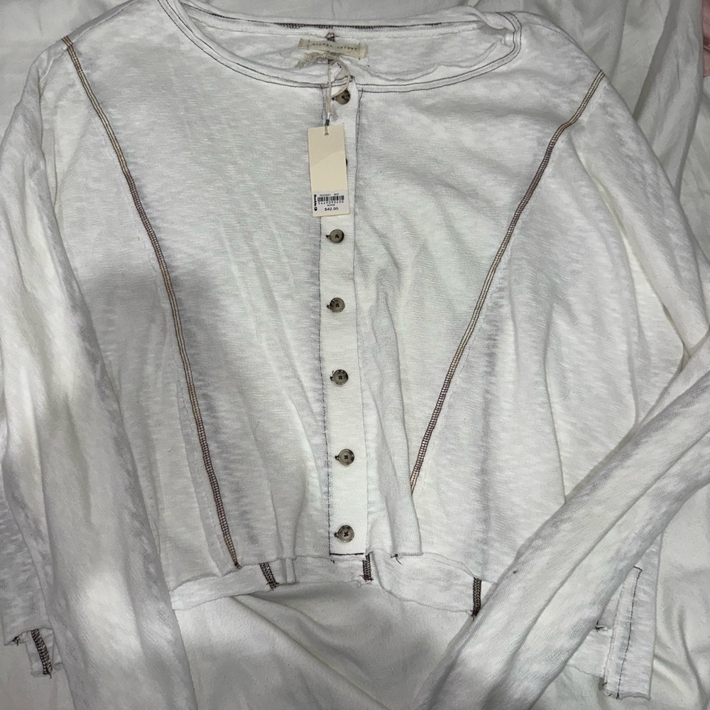 Gilded Intent White Button-Down Shirt with Brown Accents